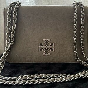 Tory Burch Britten Leather Combo Crossbody Women's Handbag - Gray